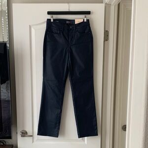NYDJ Marilyn Straight Leg Starless Sky Coated Jeans ~Navy~ Size 4P Inseam 30”